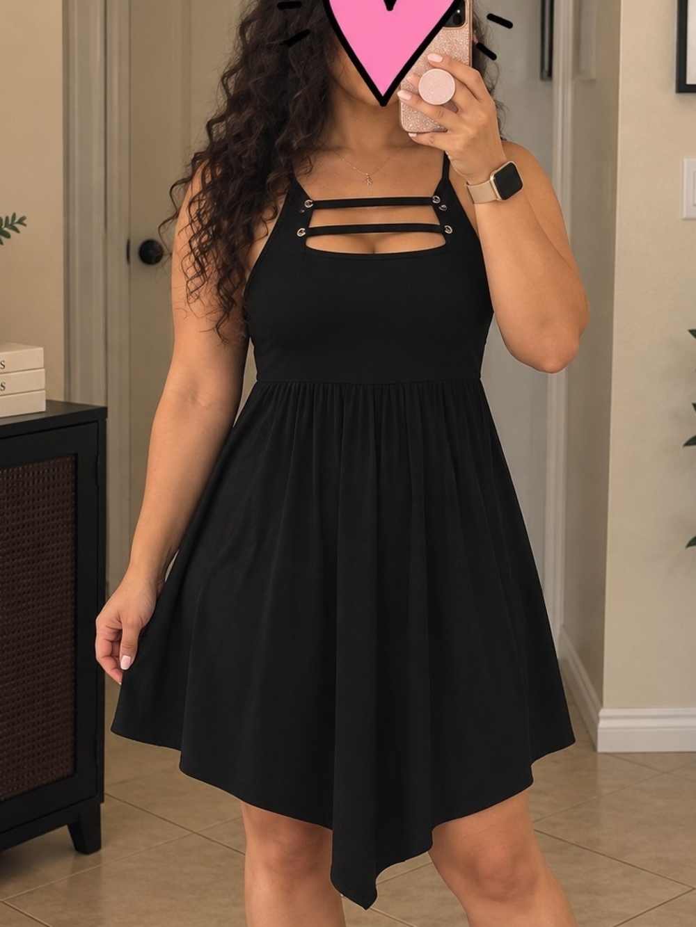 SHEIN Black Strappy Grommet Asymmetrical Skater Dress